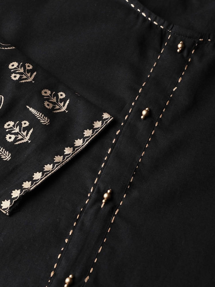 Yufta Women Black & Golden Solid Kurta with Palazzo & Dupatta | Grocsy