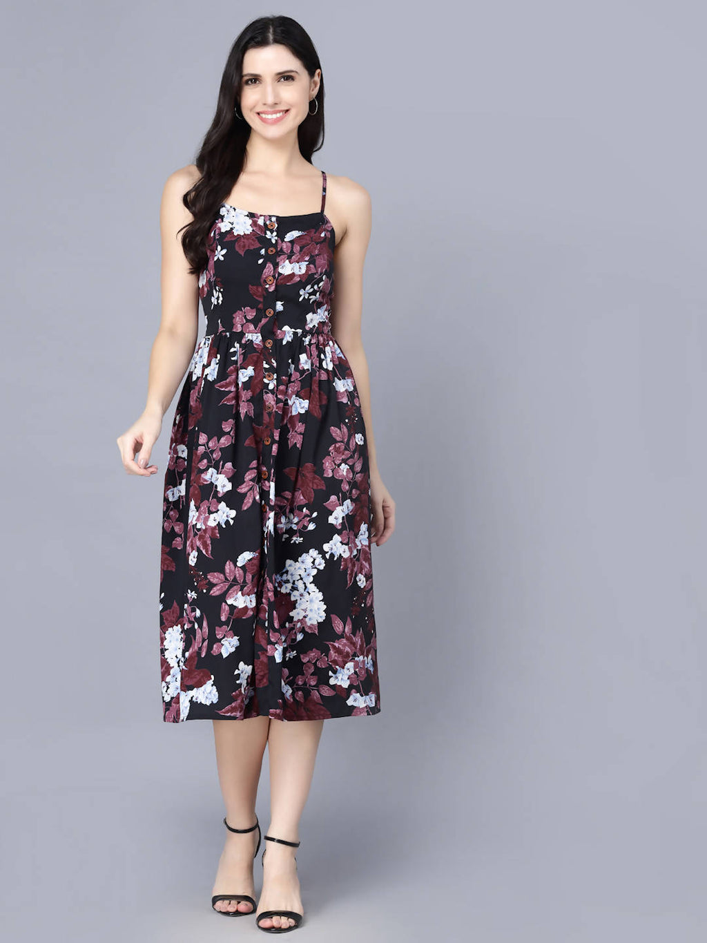Myshka Multicoloured Floral Organic Cotton Crepe Midi Dress | Grocsy