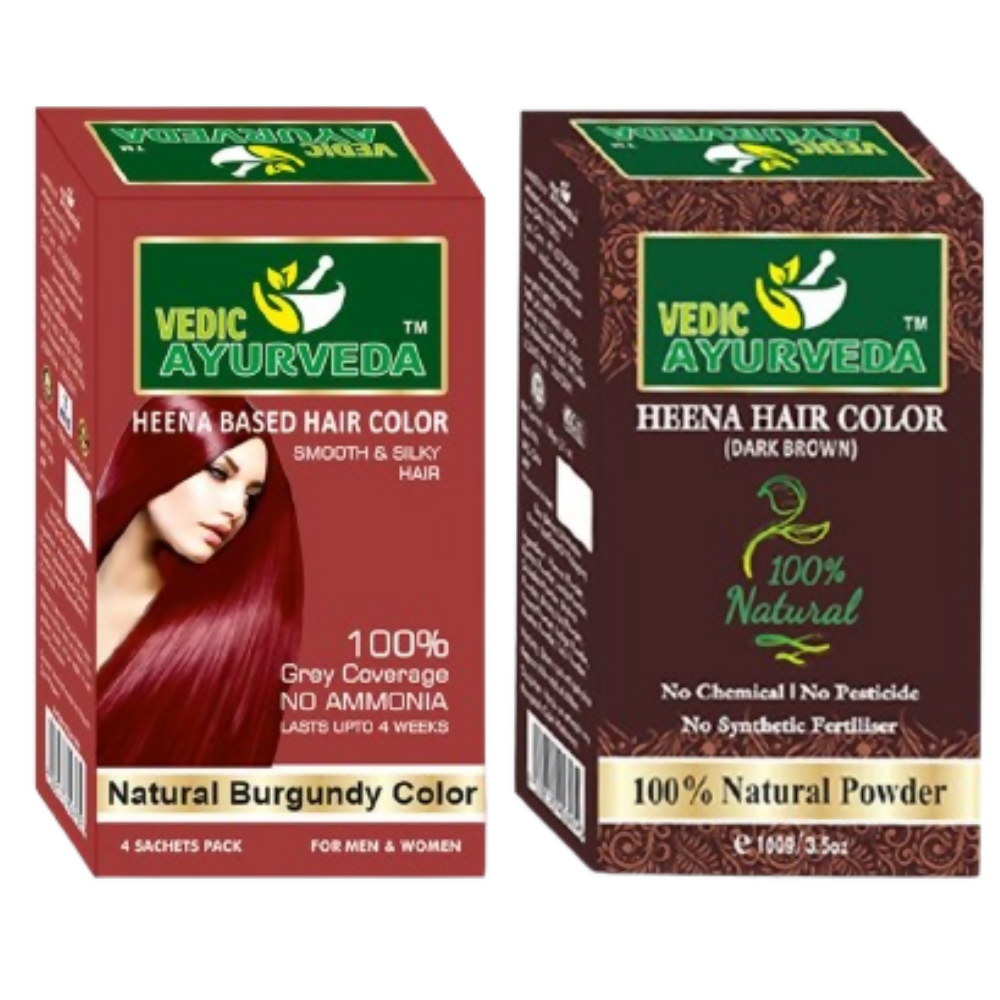 VedicAyurvedas No Ammonia Burgundy & Natural Henna Dark Brown Hair Color | Grocsy