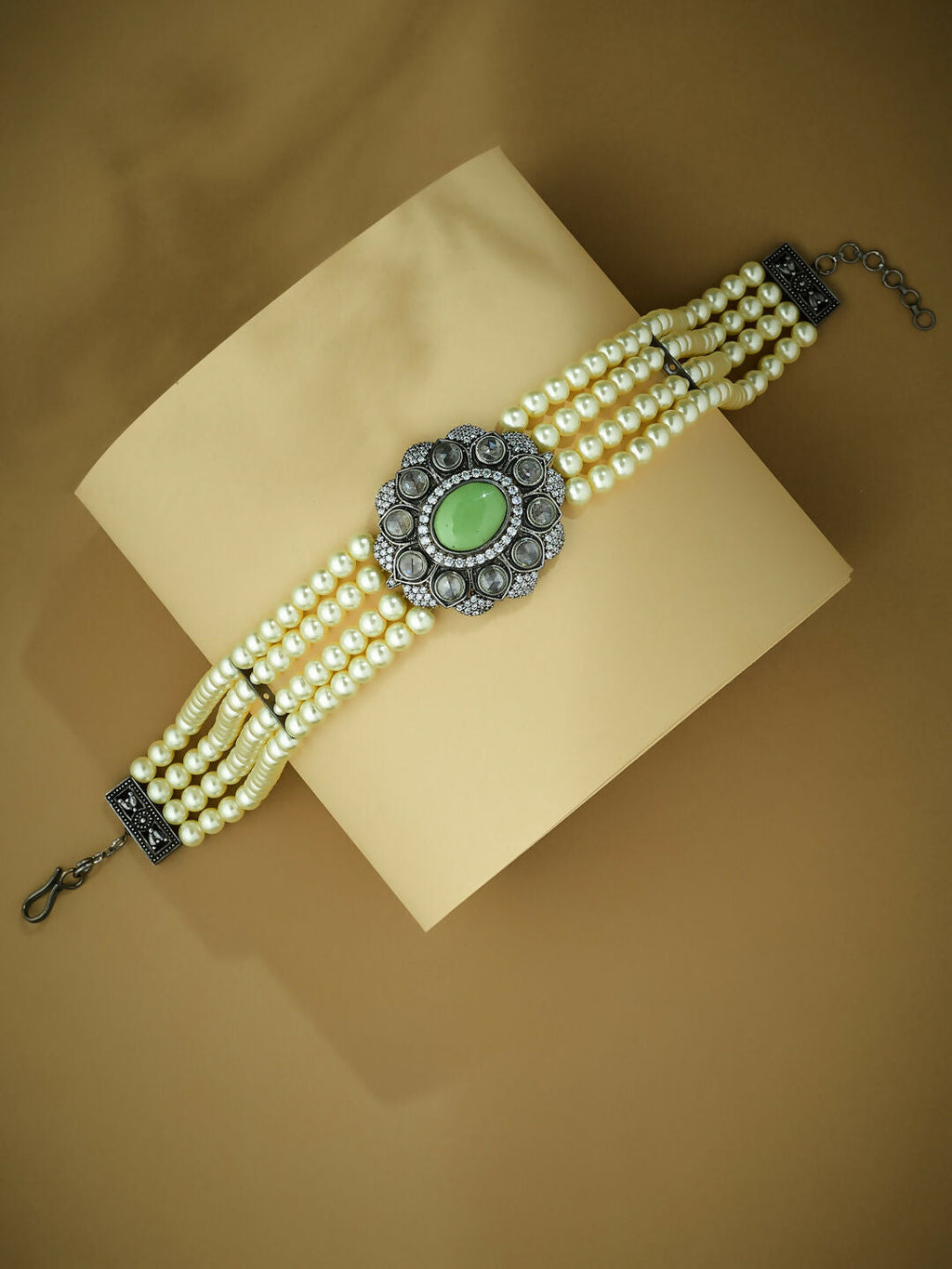 Nuyug Pearl Beaded Jade Stone Choker Necklace | Grocsy