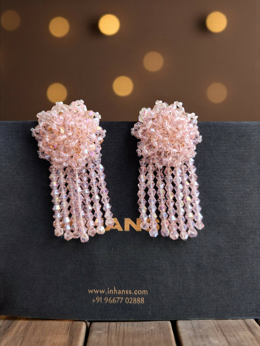 Inhanns Handmade Crystal Water Fall Earrings - Short - Baby Pink Small | Grocsy
