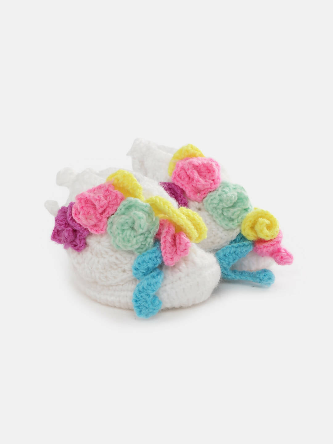 Chutput Kids Woollen Hand Knitted Flower Detailed Booties - White | Grocsy