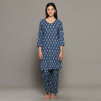 Breathables Blue Women Cotton Printed Loungewear Kurta And Pants Co-Ord Set I Night Wear | Butta Print | Grocsy