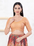 Joban Fashion Rose-Gold Tissue Elbow Sleeveless Back Open Blouse | Grocsy