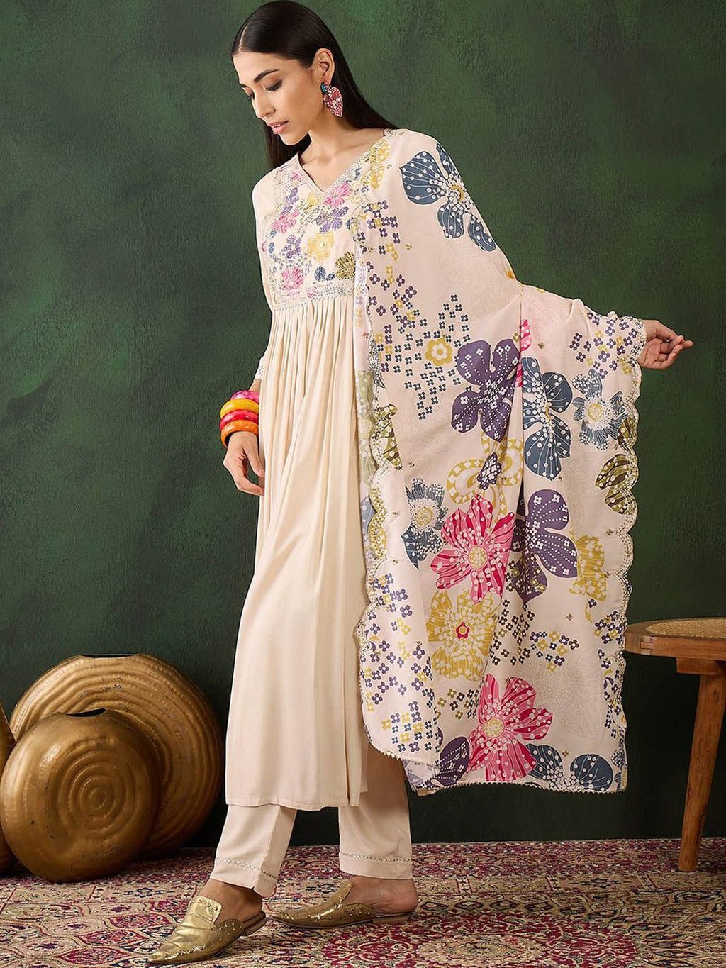 Sangria Embroidered & Digital Printed Kurta & Trousers with Dupatta | Grocsy