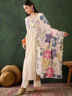 Sangria Embroidered & Digital Printed Kurta & Trousers with Dupatta | Grocsy