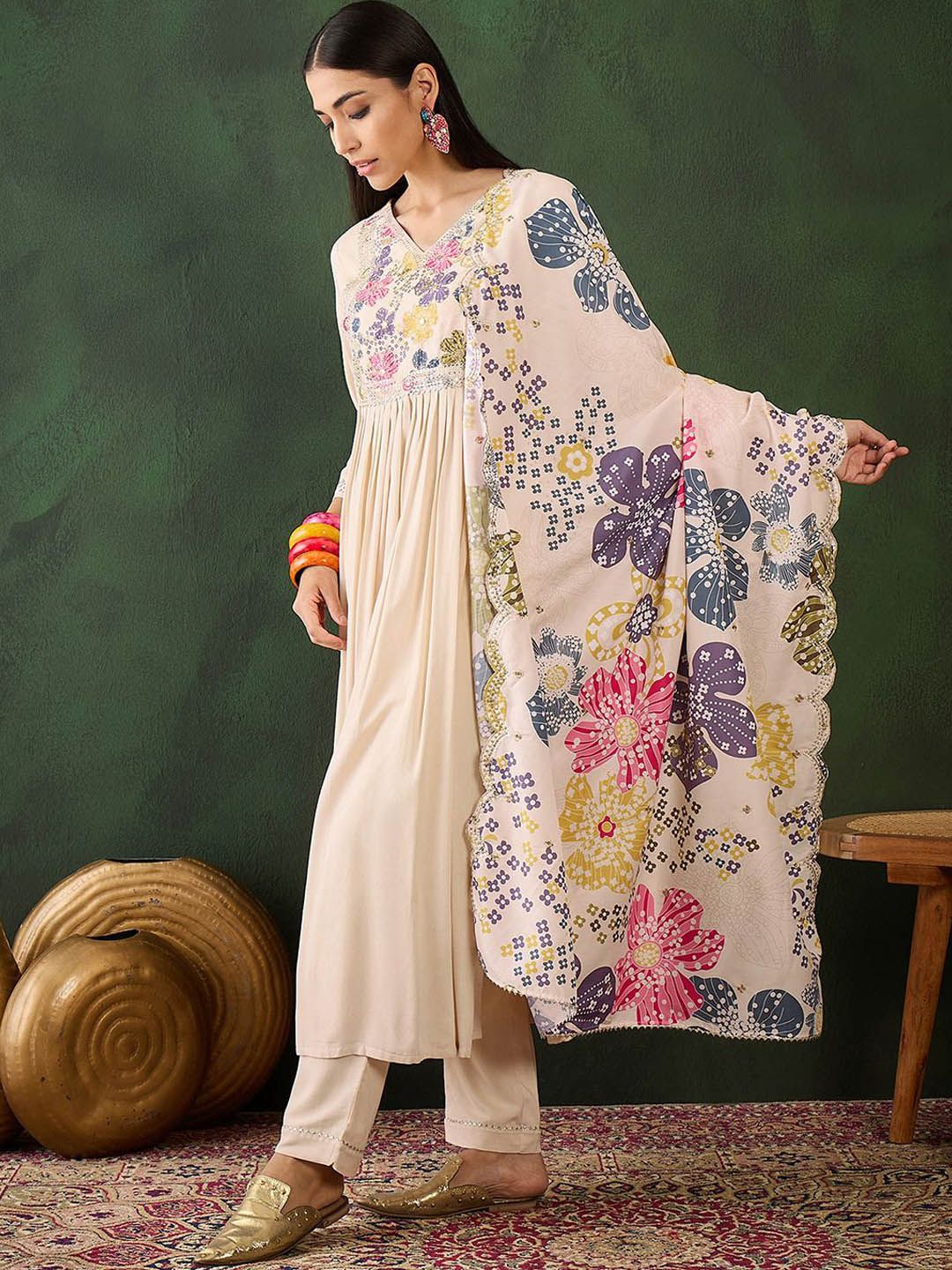 Sangria Embroidered & Digital Printed Kurta & Trousers with Dupatta | Grocsy