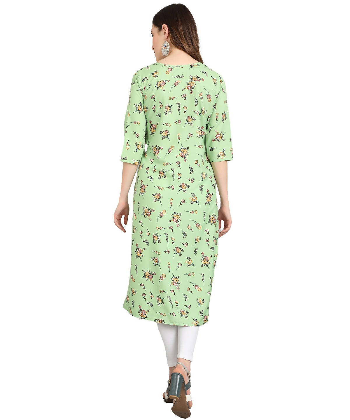 Vamika Pista French Crepe Printed Party Wear/Casual Wear Kurti | Grocsy