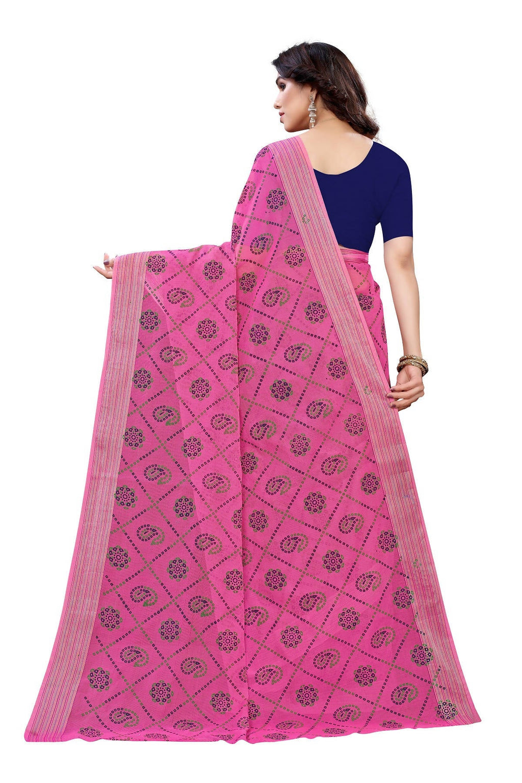 Vamika Pink and Blue Linen Jari Border Saree (CHARVI PINK) | Grocsy