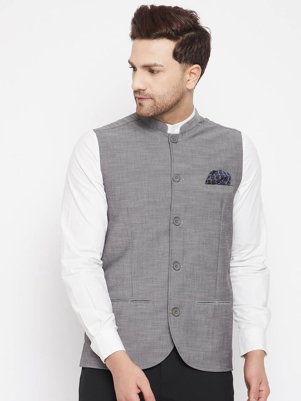 Even Apparels Grey Merino Men Woven Nehru Jacket NJW-PW690 | Grocsy