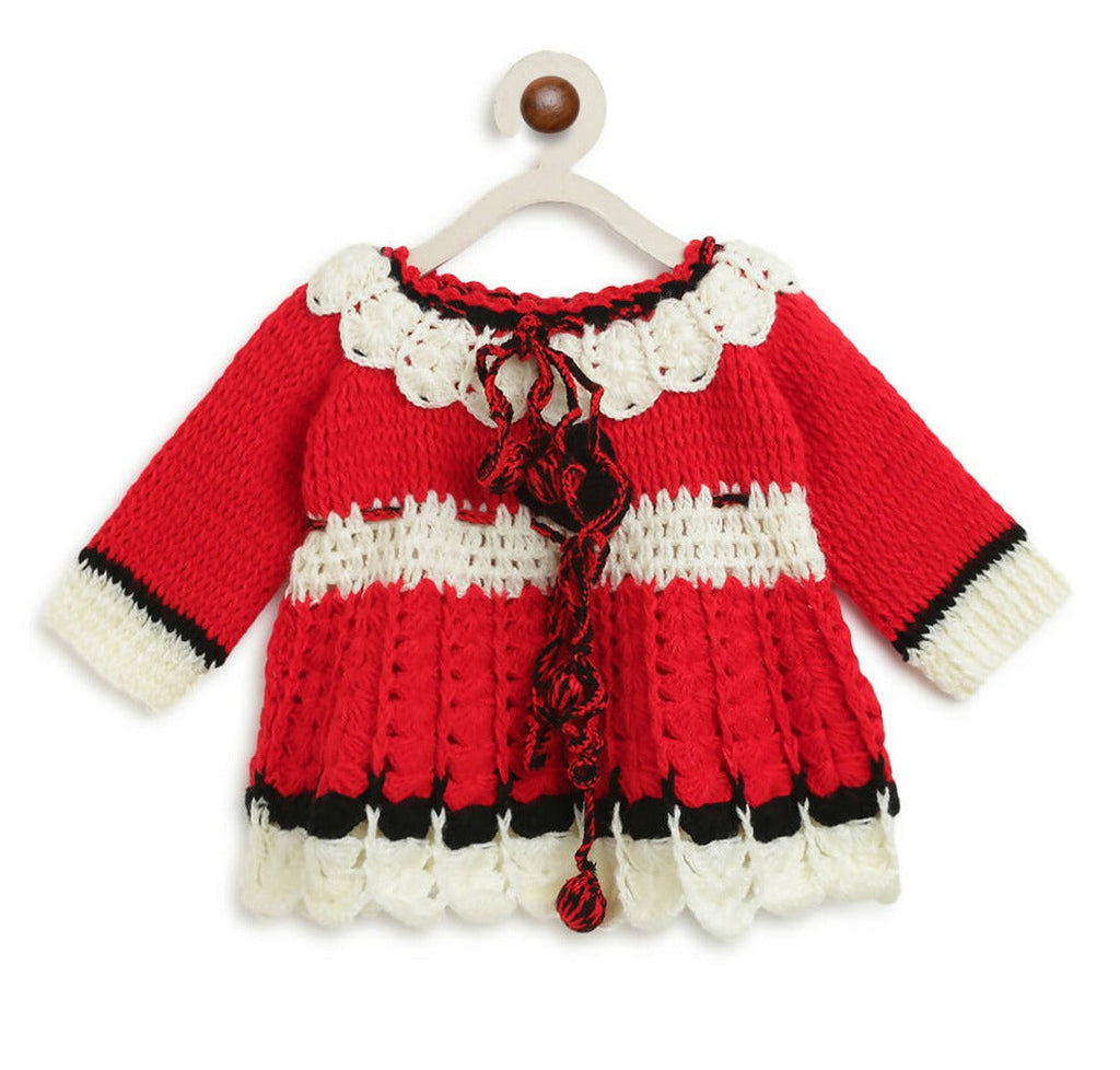 ChutPut Hand knitted Crochet Red Panda Wool Dress For Baby Girls - Red | Grocsy