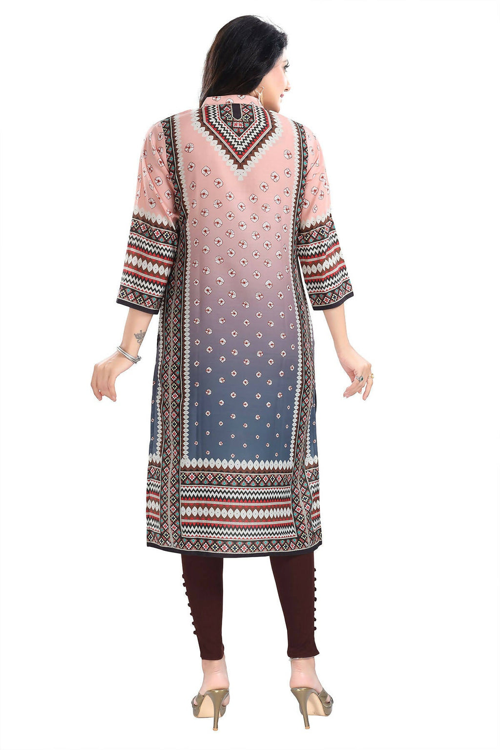 Snehal Creations Pinky Peach Designer Digital Print Masleen Fabric Long Kurti Tunic | Grocsy