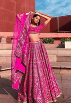Jyoti Fashion Glamorous Rani Pink Chapat Zari and Dori Embroidered Malai Satin Silk Lehenga Choli with Dupatta | Grocsy