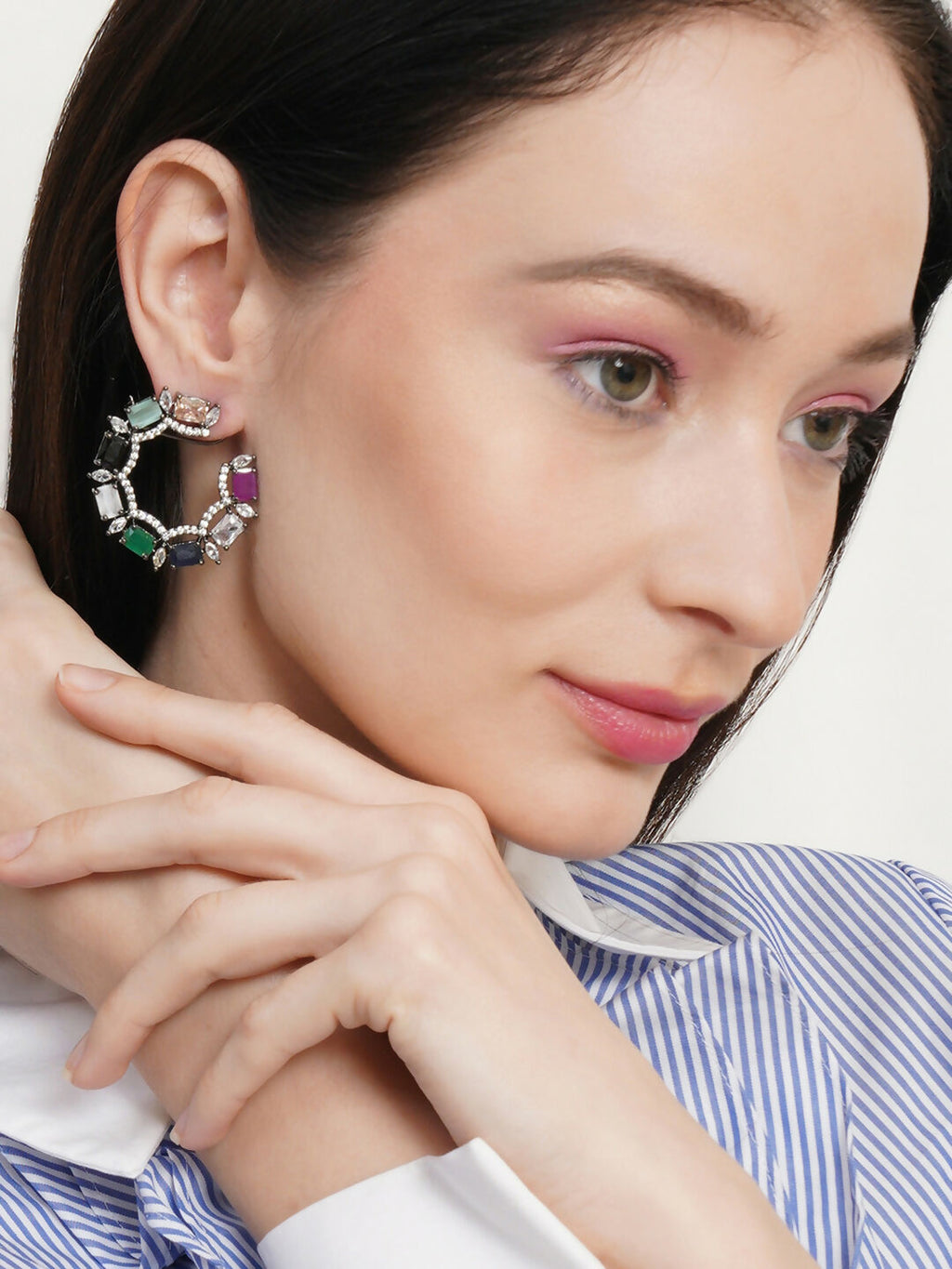 Multi Silver Stud Earrings- Ruby Raang | Grocsy