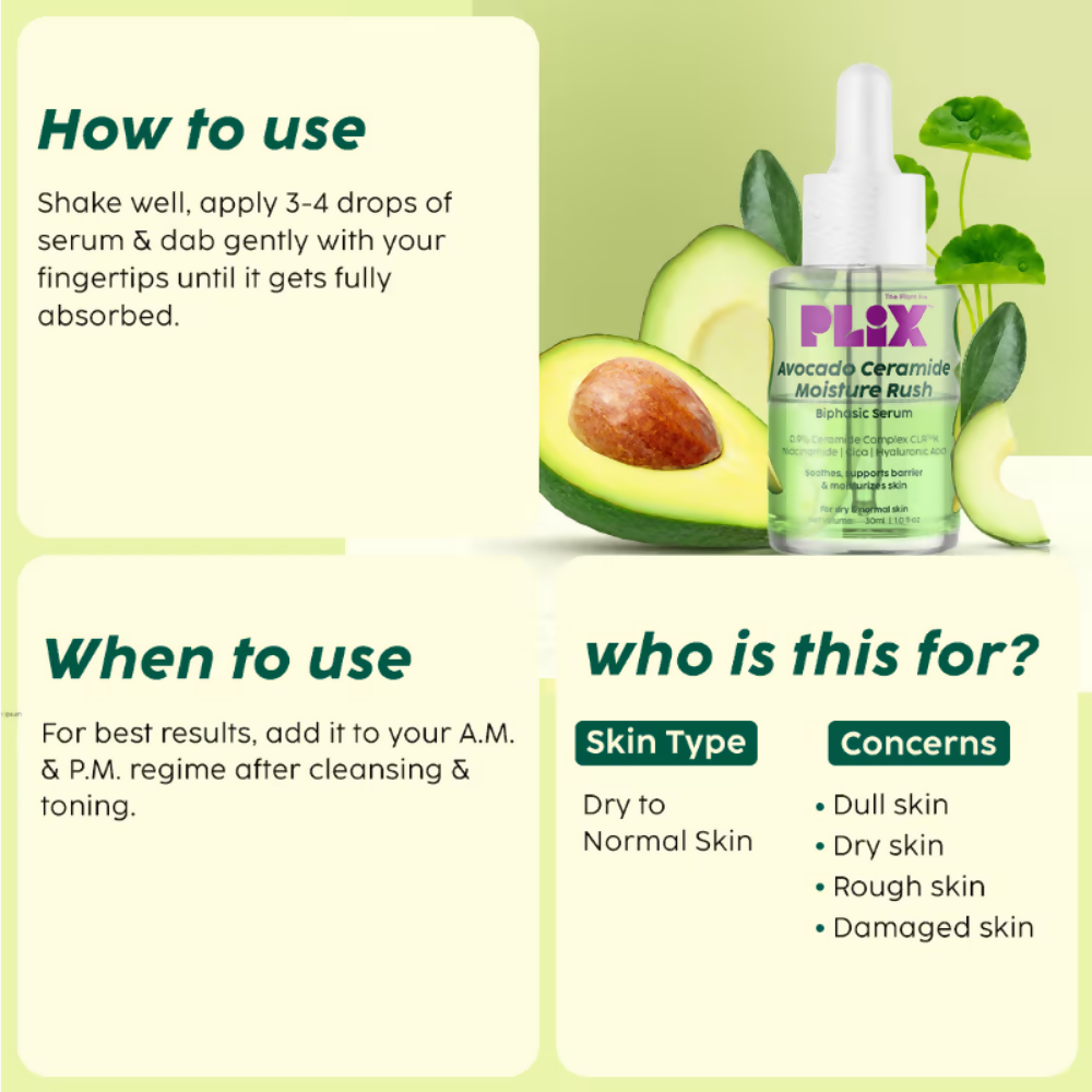 PLIX The Plant Fix Barrier Repair Combo Kit with Avocado Ceramide Moisture Rush Serum, Cleanser & Cream | Grocsy