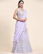 Lavender Pure Viscose Georgette Thread With Sequins Embroidery Work Lehenga Choli With Dupatta - Tanya | Grocsy