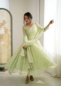 Teeya Creation Pista Color Faux georgette Embroidery Work Wedding Wear Gown | Grocsy