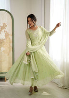 Teeya Creation Pista Color Faux georgette Embroidery Work Wedding Wear Gown | Grocsy