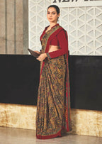 Joban Fashion Mustard Crepe Silk with Traditional Print Saree | Grocsy
