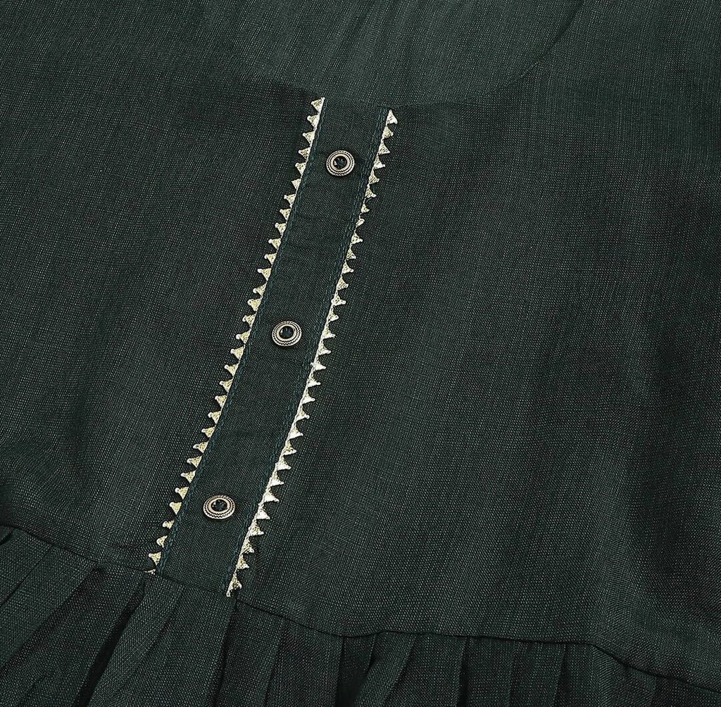 Green Poly Cotton Solid Nayra Cut Kurta - Tirtha | Grocsy