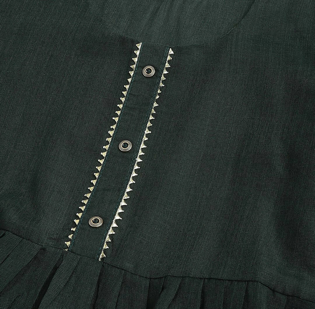 Green Poly Cotton Solid Nayra Cut Kurta - Tirtha | Grocsy