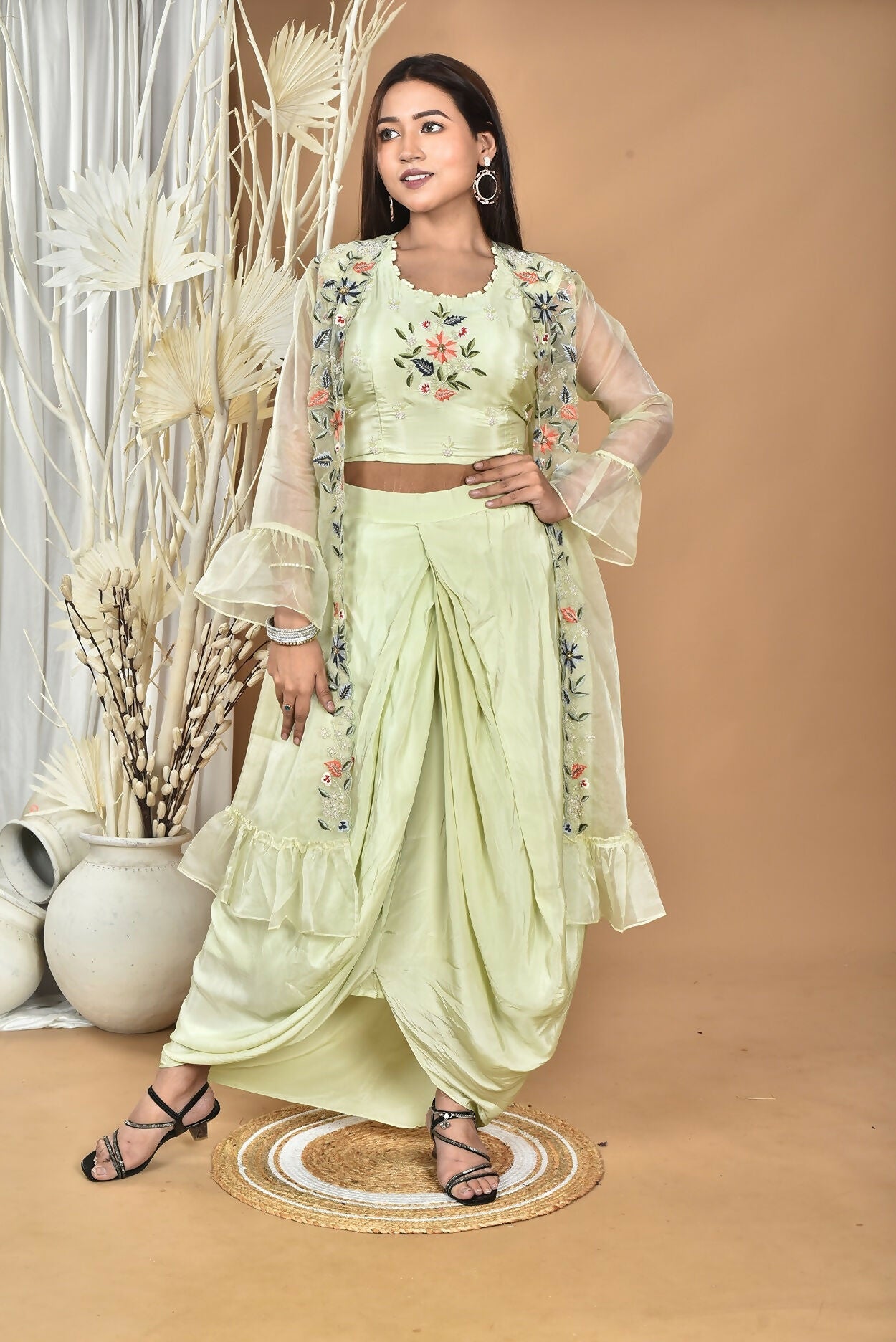 Morchari Women Hand Embroidery Crop Top-Light Green | Grocsy