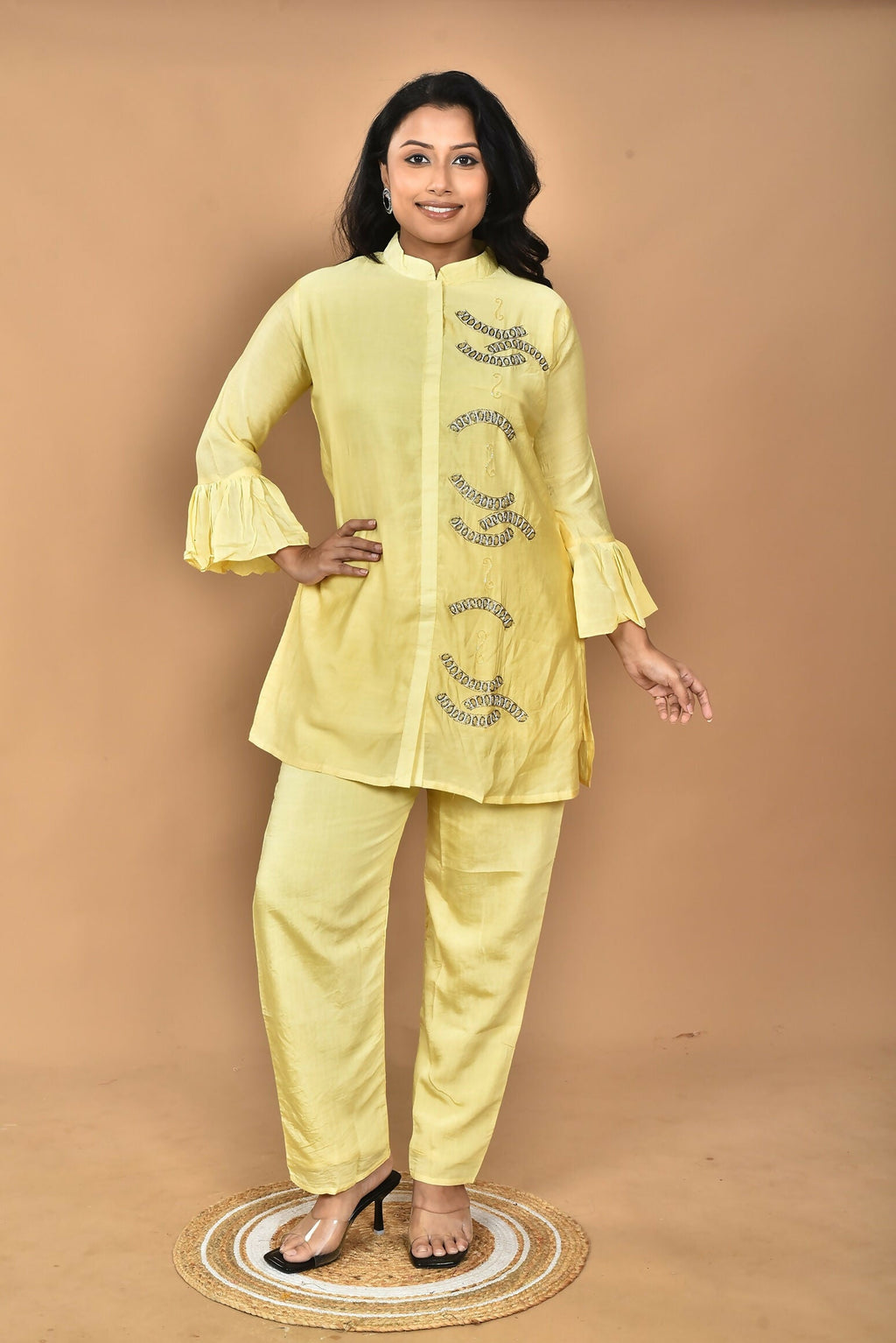 Morchari Women Hand Embroidery Co-Ords-Yellow | Grocsy