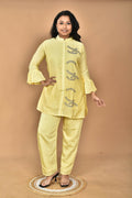 Morchari Women Hand Embroidery Co-Ords-Yellow | Grocsy