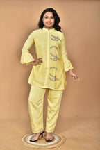 Morchari Women Hand Embroidery Co-Ords-Yellow | Grocsy