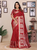 Joban Fashion Red Solid Banarasi Silk Sarees | Grocsy