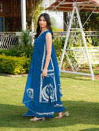 Nikhaar Royal Blue Embroidered Modal Silk Stitched Straight Cut Kurta Culottes Dupatta Readymade Suit | Grocsy