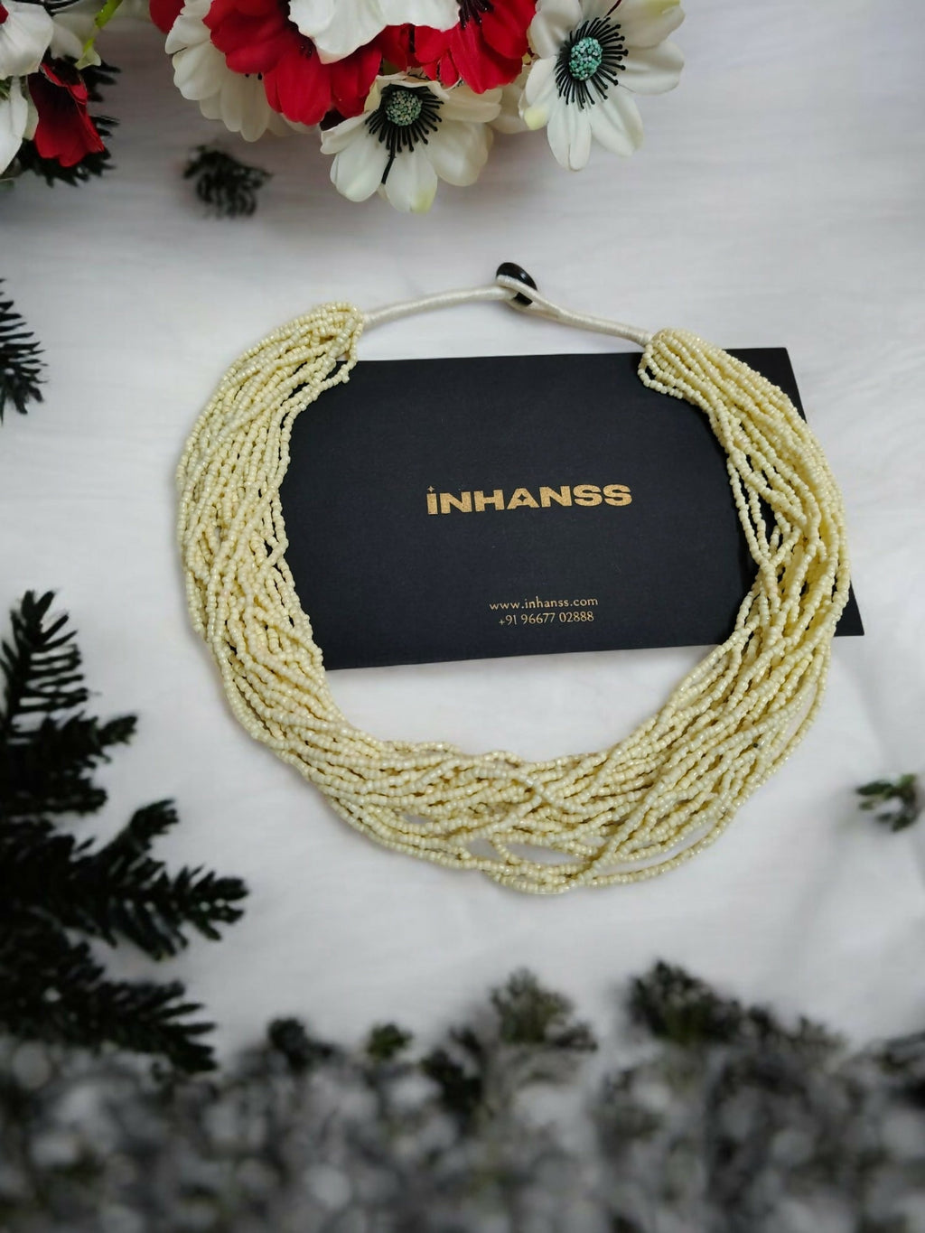 Inhanns Handmade Beaded Multilayer Necklace, 20 Layers - Cream | Grocsy