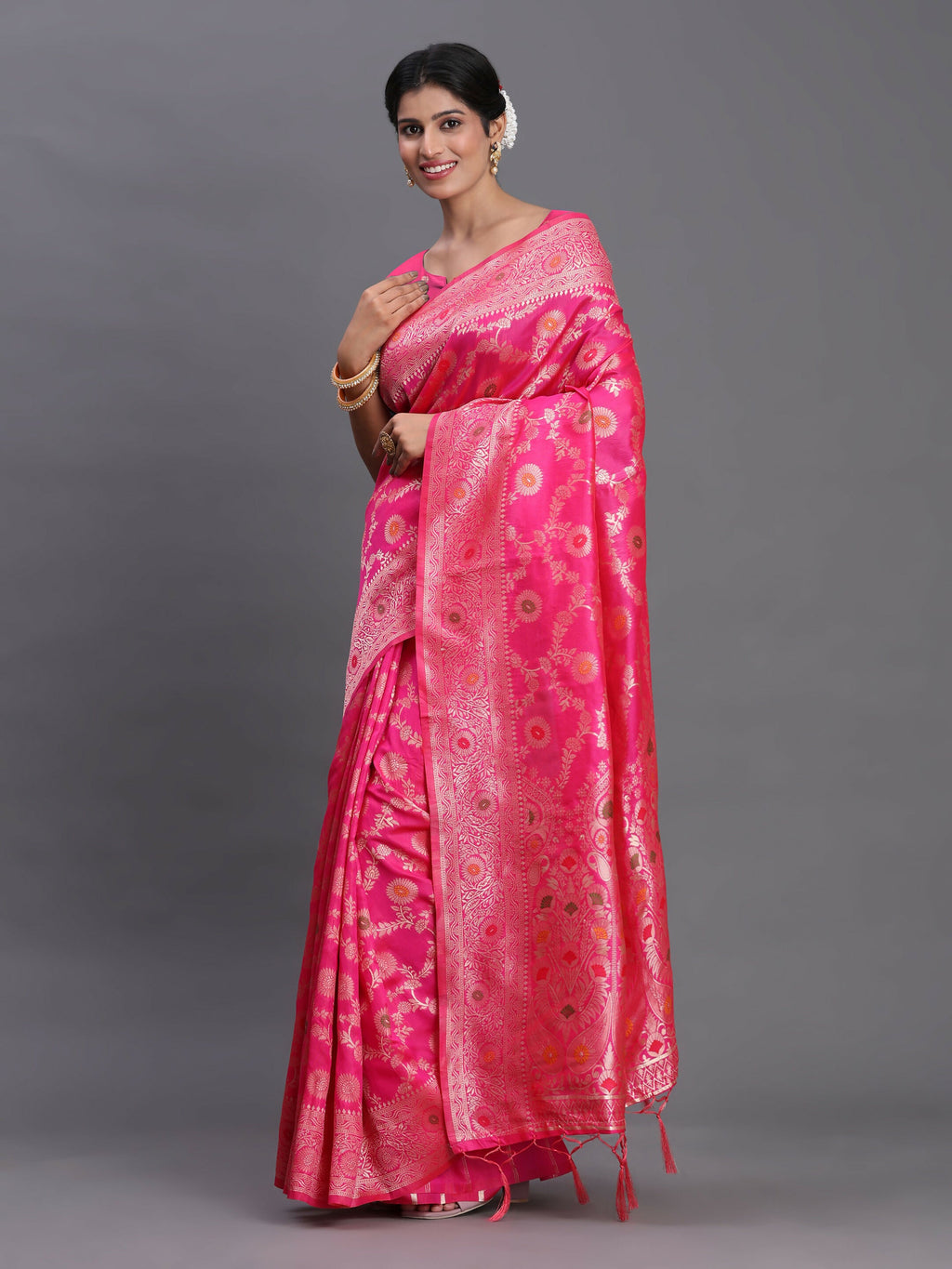 Shree Shyam Fashion Banarasi Silk Pink Saree | Grocsy