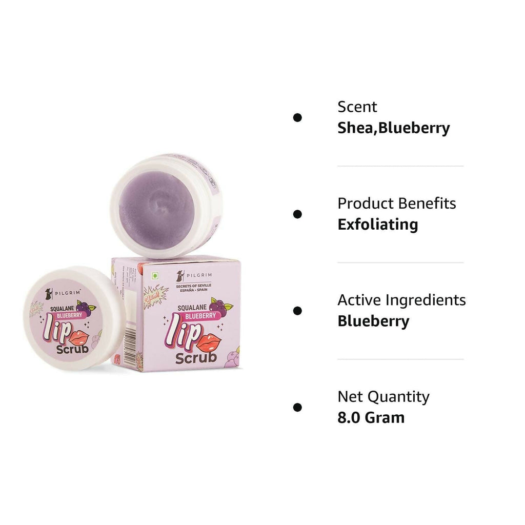 Pilgrim Spanish Lip Scrub (Blueberry) For Dark Lips, Gentle Exfoliation, Hydrated, Smooth & Soft Lips | Grocsy
