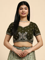 Green Fancy Net Sequence Embroidered Lehenga Choli with Dupatta - Dhara | Grocsy