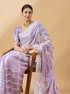Purple Tissue Slub Embroidered Saree with Unstitched Blouse - Vairagi | Grocsy