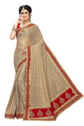 Vamika Brown and Red Terry Cotton Embroidery Saree (JHARMAR RED) | Grocsy