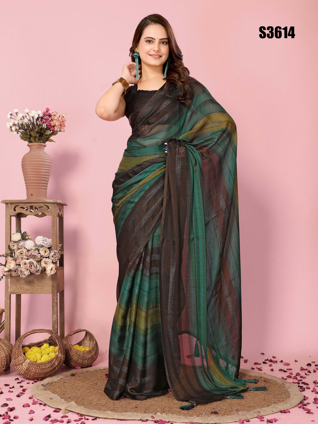 Attractive These Party Wear Ready To Wear Saree - Green | Grocsy