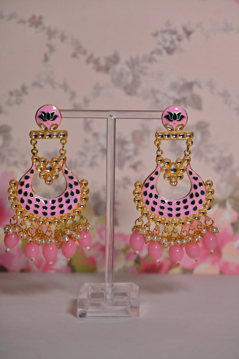 Pink Chandbali Gold-Polished Drop & Dangler Earrings For Women & Girls By House of Ree - Swadesiicart