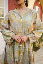 Vaasva Women Green Muslin Floral Printed Knee Length Dress | Grocsy