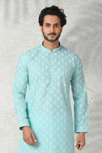 Raivat Ethnic Cotton Printed Work Kurta Pajama In Sea Green Colour | Grocsy