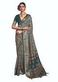 Joban Fashion Rama Green Dola Tussar Silk Self Jacquard Border Saree | Grocsy