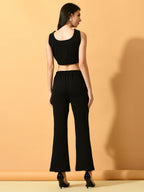 Myshka Women's Black Solid Top With Trousers | Grocsy