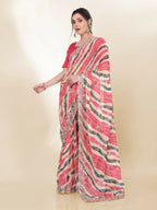 Off White Georgette Bandhani Printed,Embroidery Work Saree - Bandhan | Grocsy