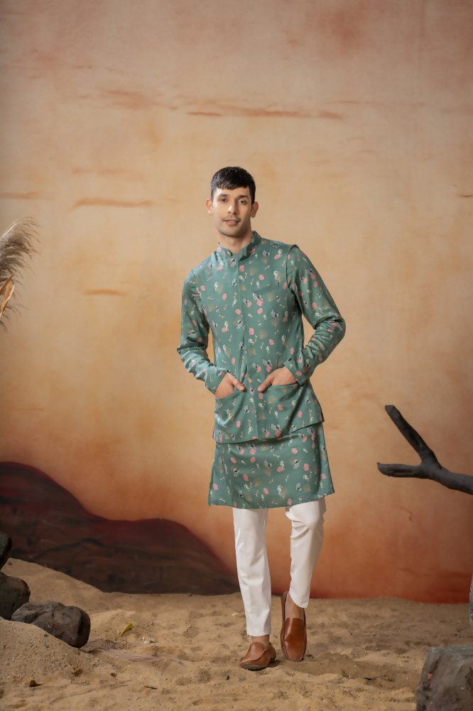 Oceanic Mirage Nehru Jacket Set by Hilo Design | Grocsy