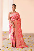 Joban Fashion Pink Peach Soft Pure Handloom Banarasi Silk Saree | Grocsy