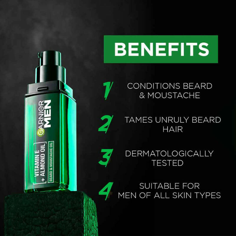 Garnier Men Beard & Moustache Oil With Vitamin E And Almond Oil | Grocsy