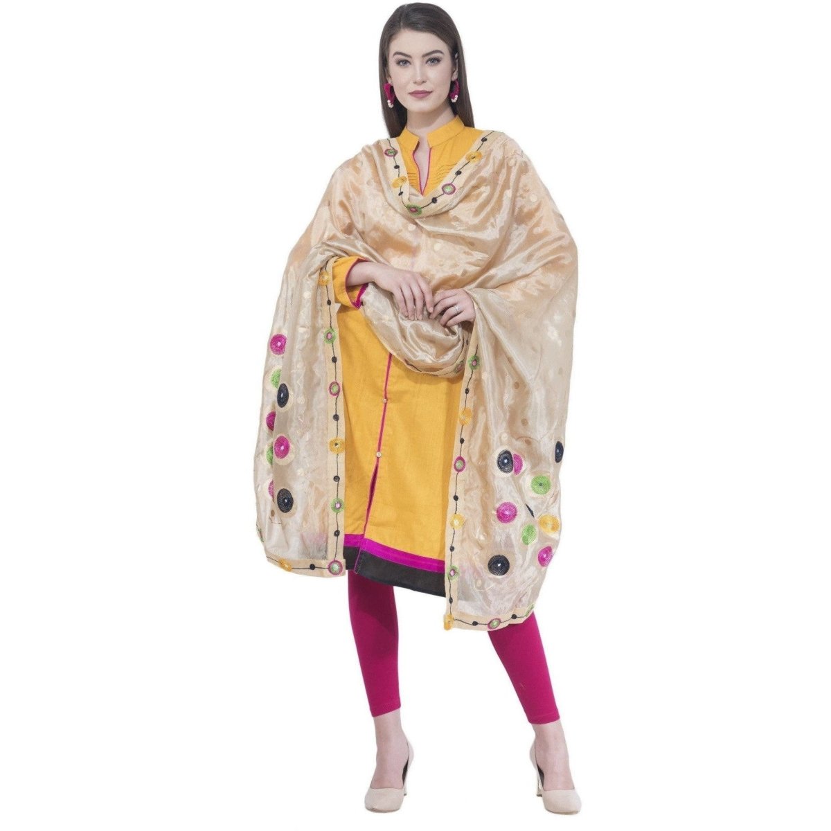 A R Silk Golden Color Fancy Silk Dupattas and Chunnis | Grocsy