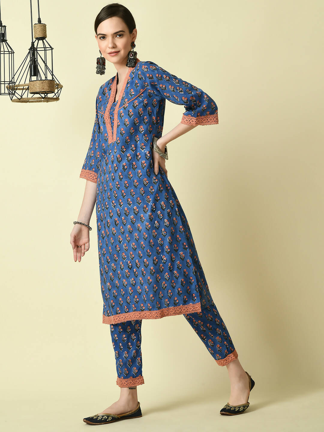 Myshka Women's Blue Straight Printed Kurta | Grocsy