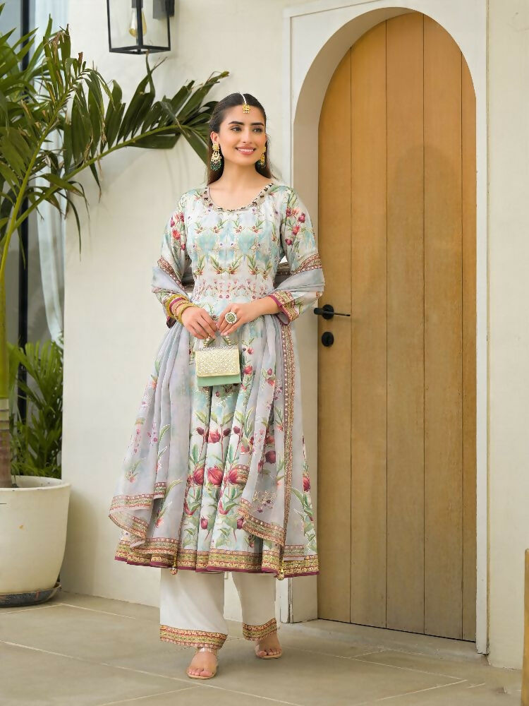 Functional Designer Sky Jam Silk Anarkali suit with Dupatta-Anbazaar | Grocsy
